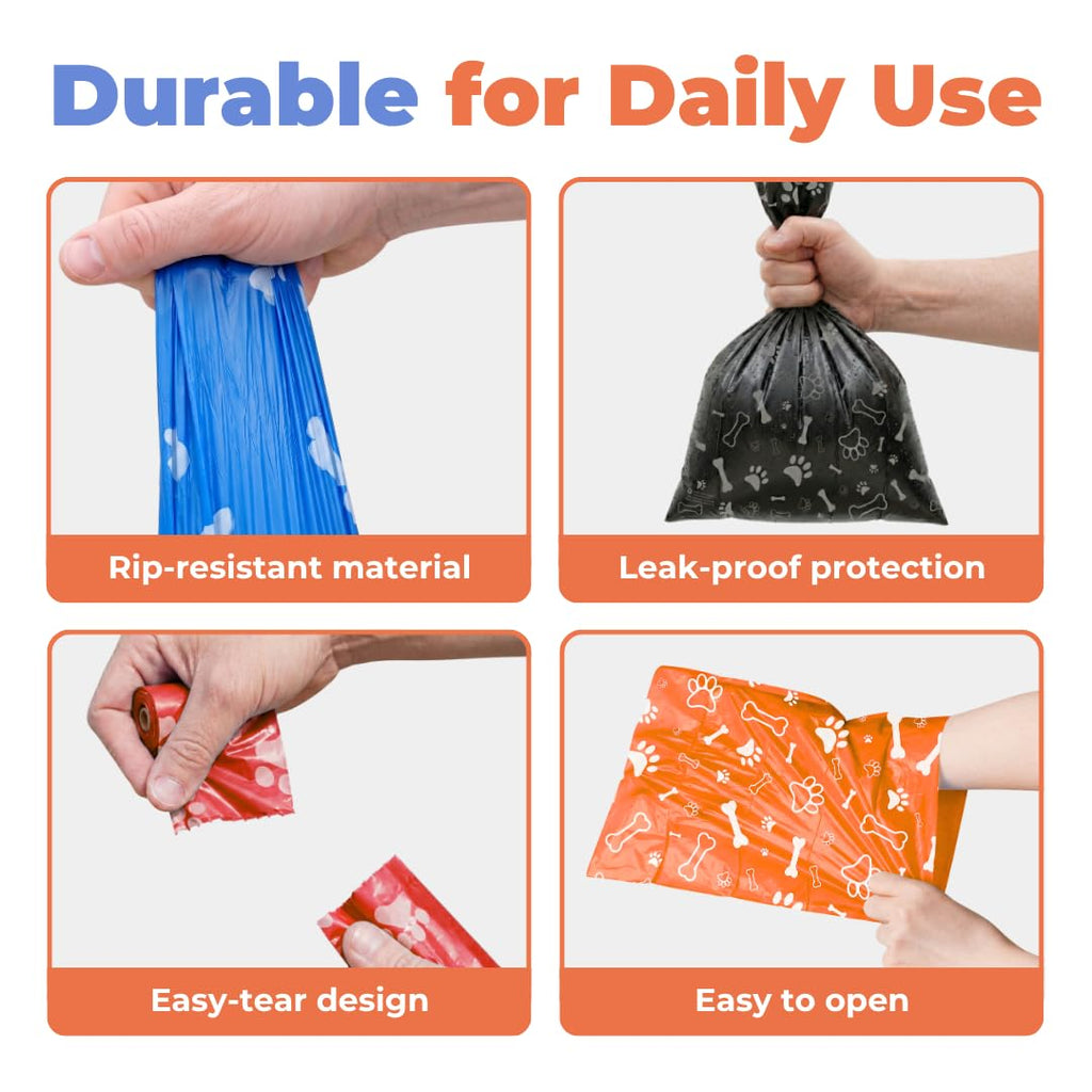 Leak-Proof Dog Poop Bags, Thick Tear-Resistant Pet Waste Bags for Puppy Walking, Travel & Outdoor Cleanup, 150 Bags, Assorted Colors