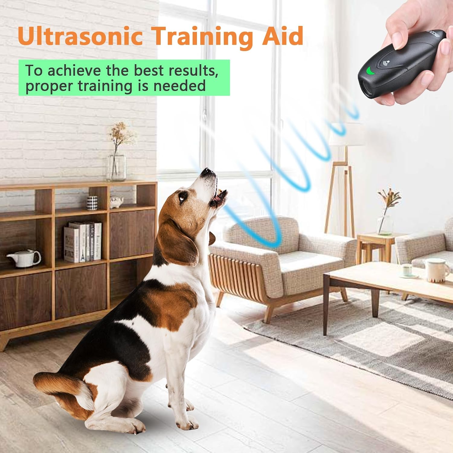 Rechargeable Ultrasonic Dog Bark Control Device – 2-in-1 Anti Barking & Dog Training Device with 3 Modes, USB Rechargeable, 16.4 ft Range, Black