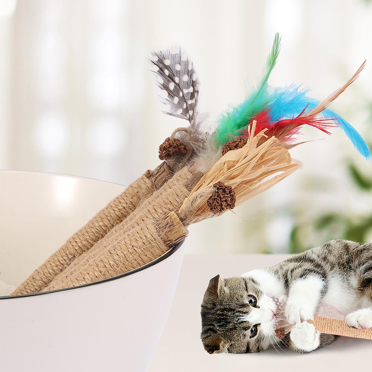 Natural Cat Chew Toys with Silvervine & Catnip, 20 Pack Indoor Cat Dental Chew Toys for Teeth Cleaning & Interactive Play