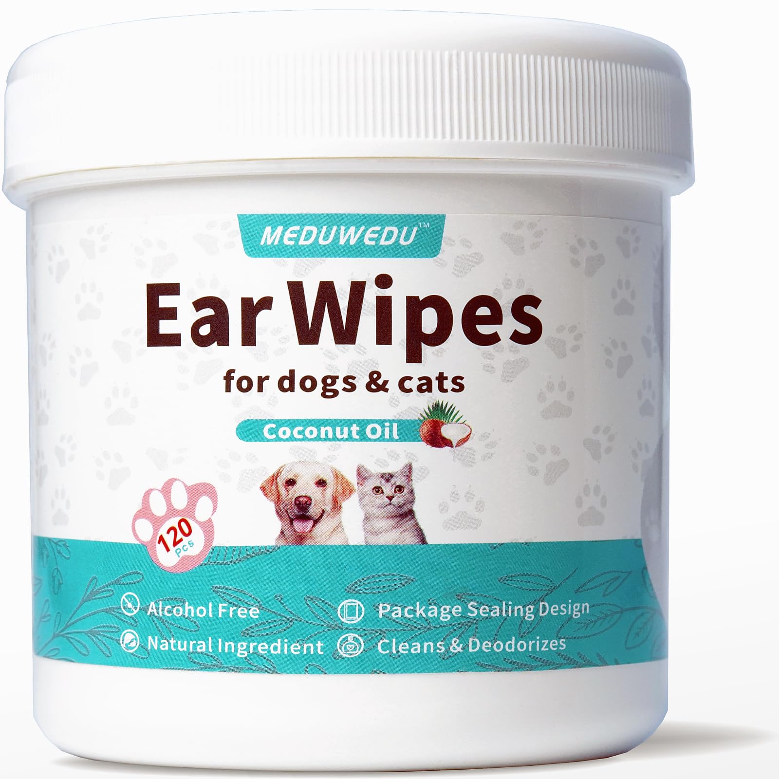 Dog & Cat Ear Cleaner Finger Wipes – 60 Count Soft Otic Cleaning Pads with Coconut Scent for Removing Wax, Dirt & Odor