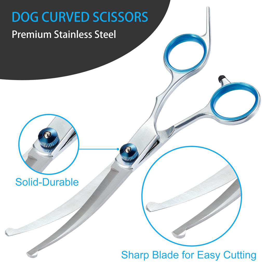 5 in 1 Pet Grooming Scissors Kit with Safety Round Tips, Stainless Steel Dog & Cat Grooming Shears, Thinning, Straight & Curved Scissors