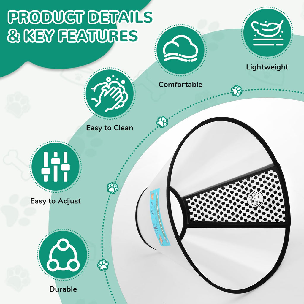 Soft Dog Recovery Cone Collar, Adjustable Elizabethan E Collar for Dogs & Cats, Post-Surgery Wound Protection, White & Black