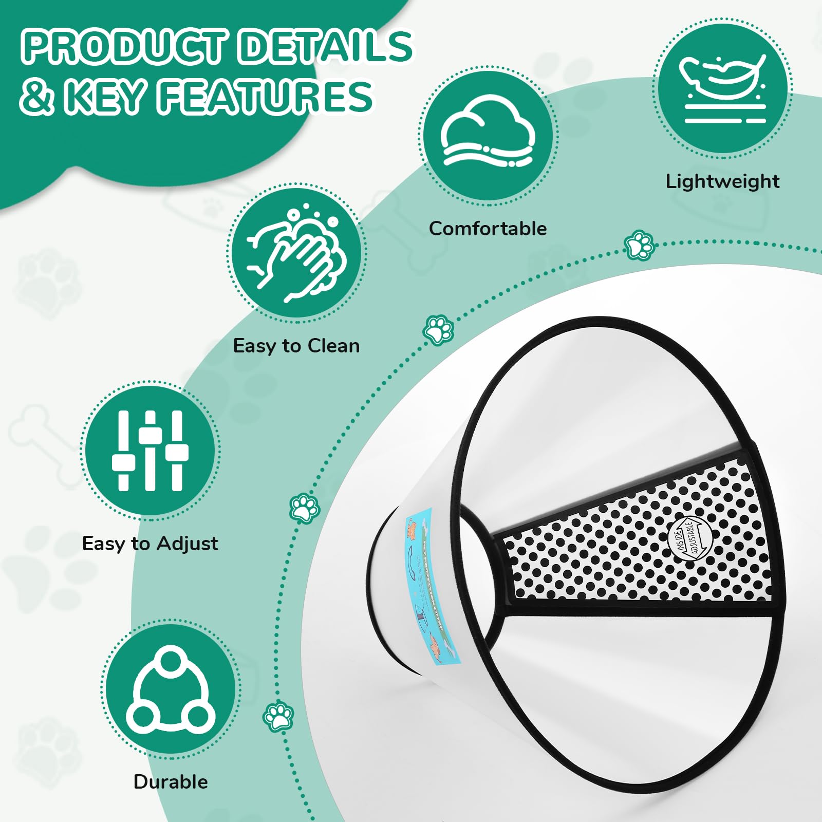 Soft Dog Recovery Cone Collar, Adjustable Elizabethan E Collar for Dogs & Cats, Post-Surgery Wound Protection, White & Black