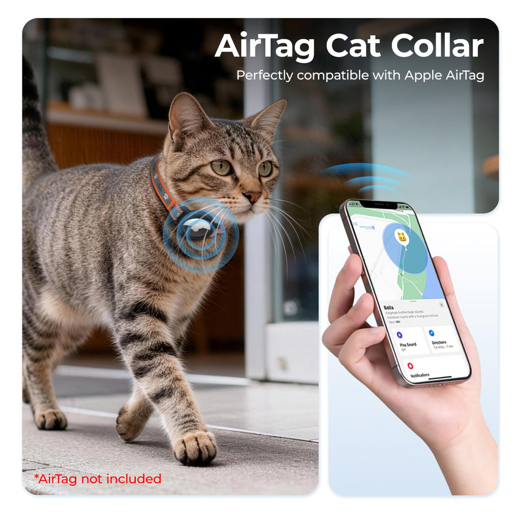Reflective AirTag Cat Collar with Integrated AirTag Holder, Adjustable Nylon Safety Collar with Bell for Cats, Kittens & Puppies, Green S
