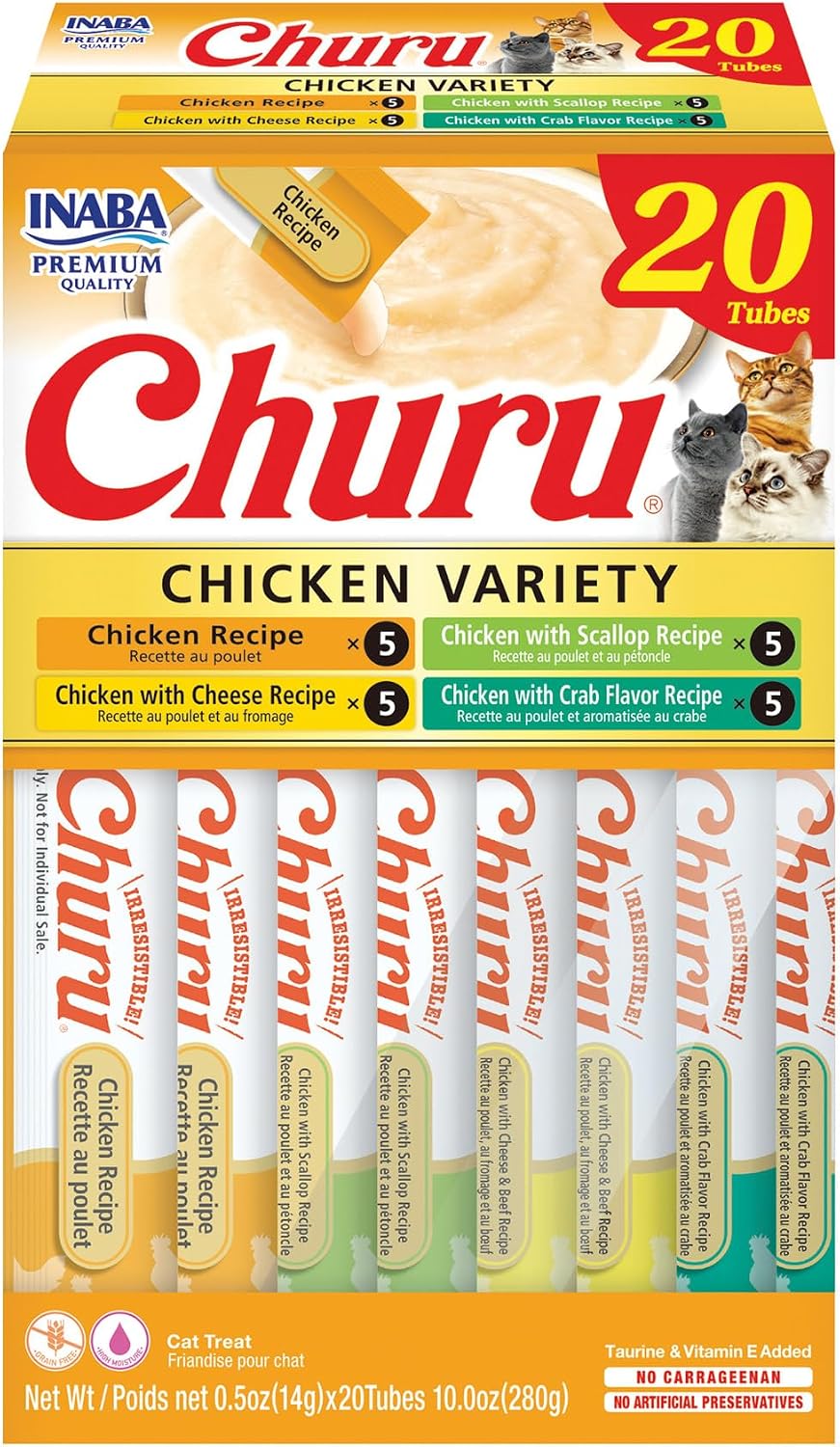 INABA Churu Lickable Creamy Purée Cat Treats Chicken Variety 20 Tubes