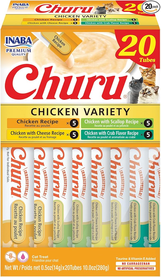 INABA Churu Lickable Creamy Purée Cat Treats Chicken Variety 20 Tubes