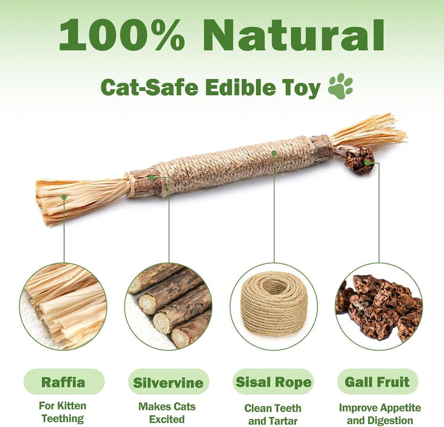 10 Pack Silvervine Cat Chew Sticks, Natural Catnip Rope Toys for Teething, Indoor Cat Enrichment & Interactive Chew Toys