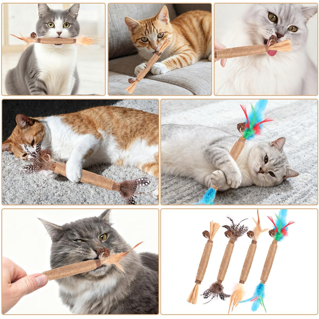 Natural Cat Chew Toys with Silvervine & Catnip, 20 Pack Indoor Cat Dental Chew Toys for Teeth Cleaning & Interactive Play