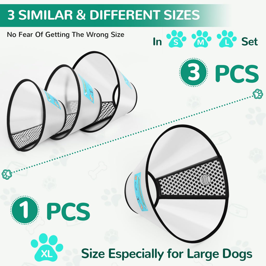Soft Dog Recovery Cone Collar, Adjustable Elizabethan E Collar for Dogs & Cats, Post-Surgery Wound Protection, White & Black
