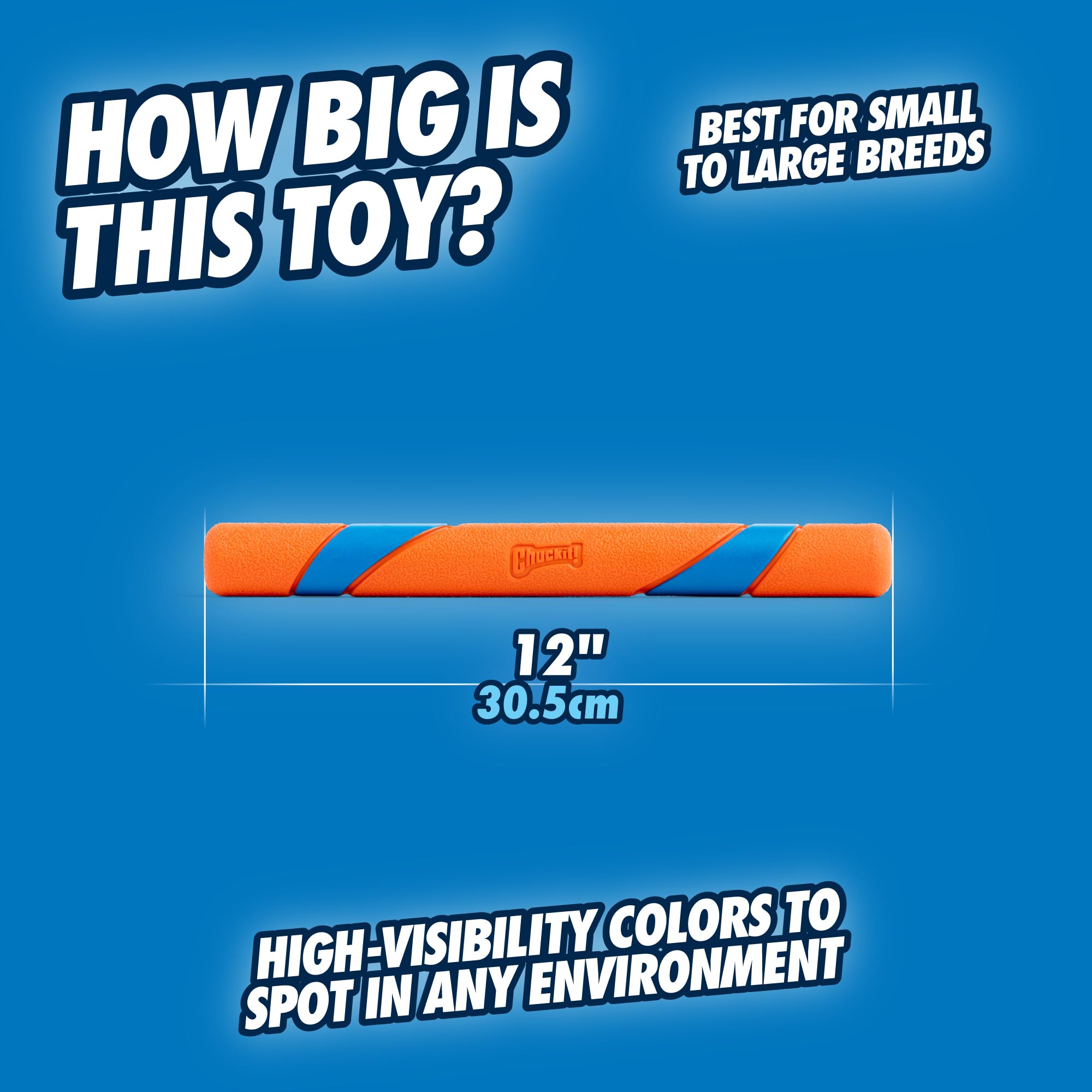 12-Inch Interactive Dog Fetch Stick – Durable Outdoor Dog Toy for Fetch Games, High Visibility, Suitable for All Breed Sizes