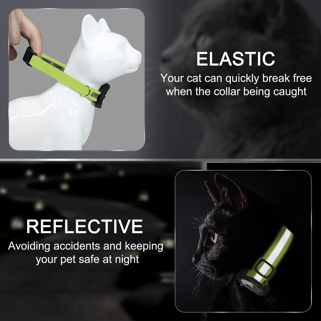 Reflective AirTag Cat Collar with Integrated AirTag Holder, Adjustable Nylon Safety Collar with Bell for Cats, Kittens & Puppies, Green S