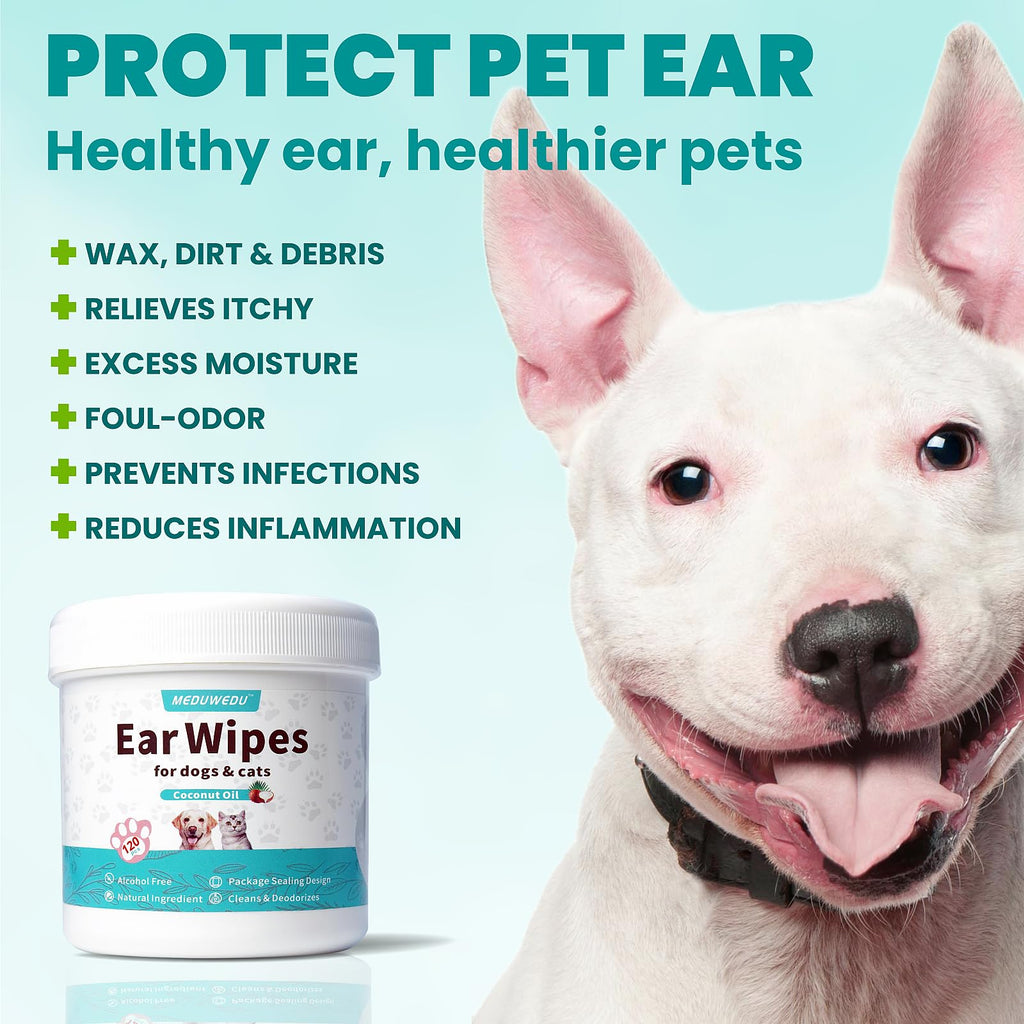 Dog & Cat Ear Cleaner Finger Wipes – 60 Count Soft Otic Cleaning Pads with Coconut Scent for Removing Wax, Dirt & Odor