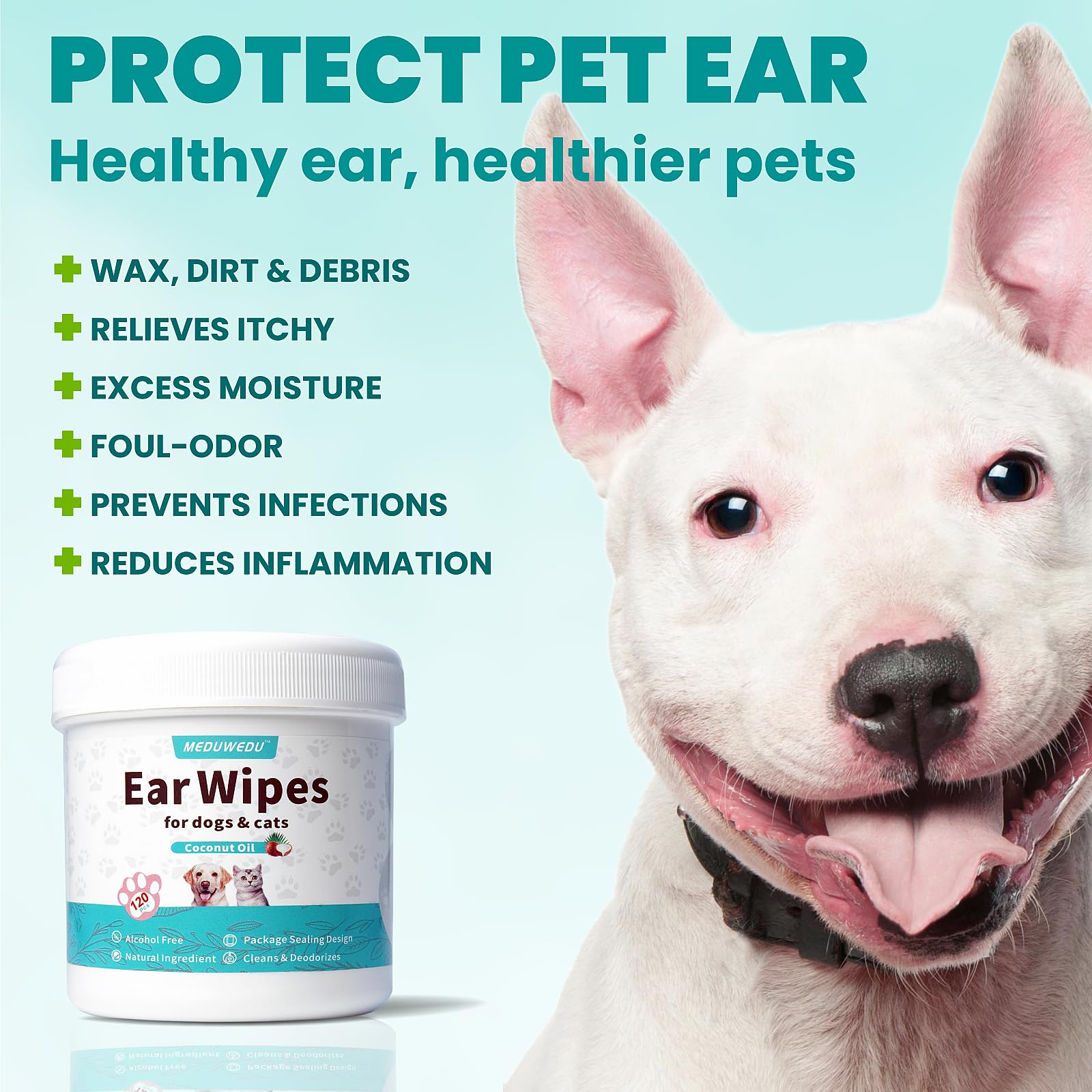 Dog & Cat Ear Cleaner Finger Wipes – 60 Count Soft Otic Cleaning Pads with Coconut Scent for Removing Wax, Dirt & Odor