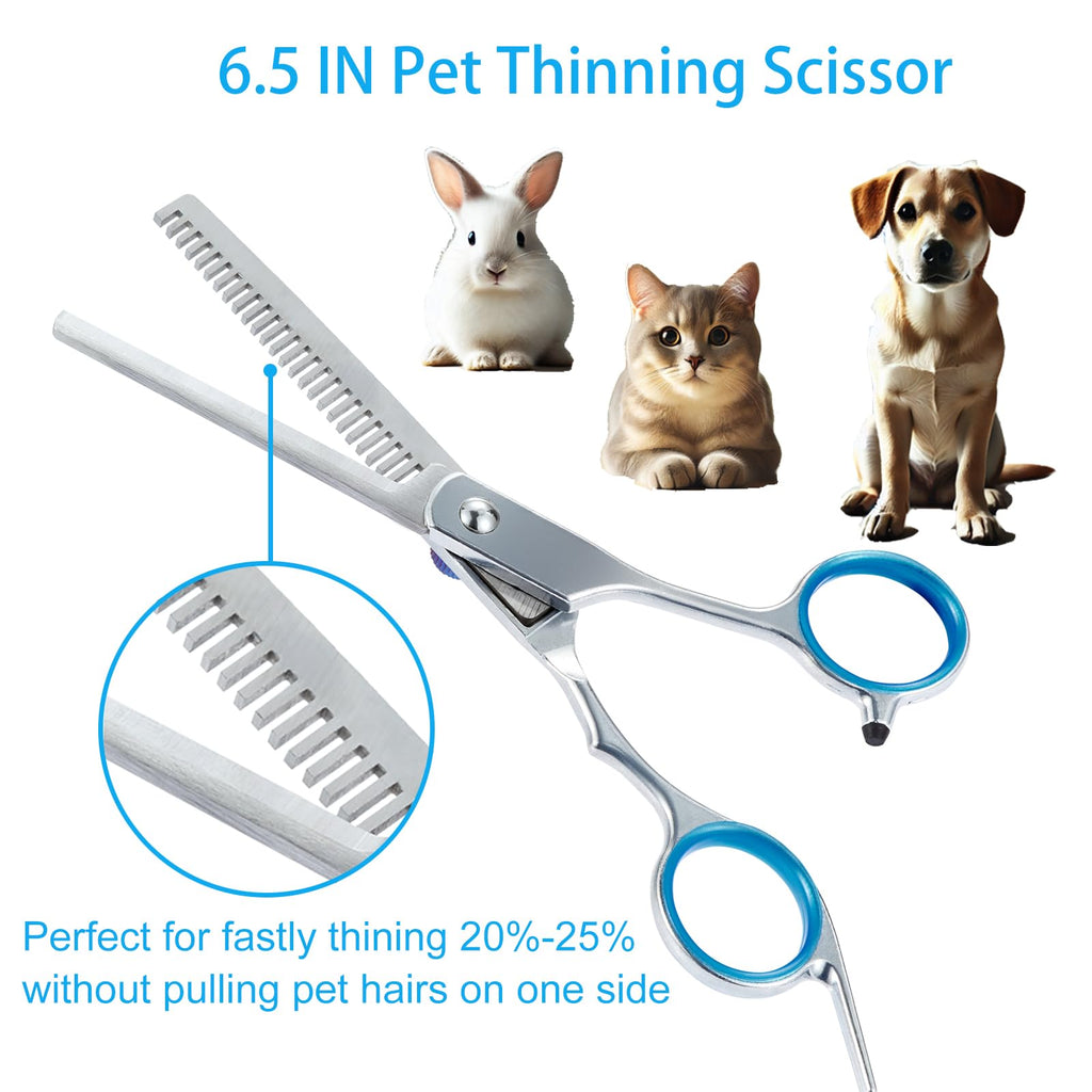 5 in 1 Pet Grooming Scissors Kit with Safety Round Tips, Stainless Steel Dog & Cat Grooming Shears, Thinning, Straight & Curved Scissors