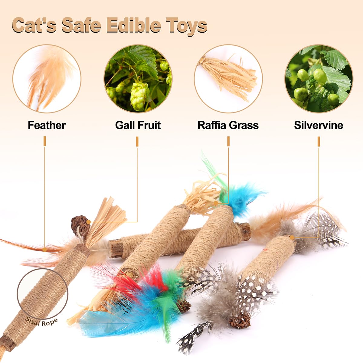 Natural Cat Chew Toys with Silvervine & Catnip, 20 Pack Indoor Cat Dental Chew Toys for Teeth Cleaning & Interactive Play