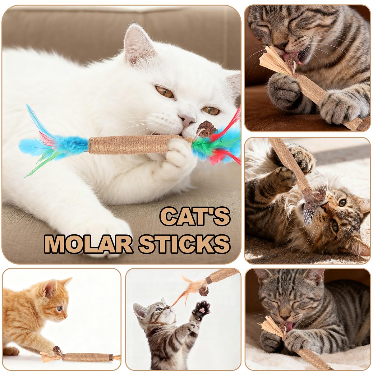 Natural Cat Chew Toys with Silvervine & Catnip, 20 Pack Indoor Cat Dental Chew Toys for Teeth Cleaning & Interactive Play