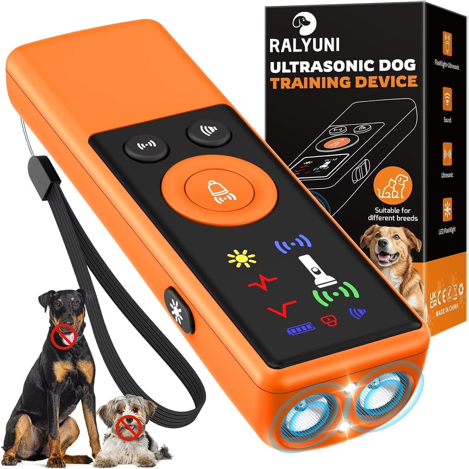 RALYUNI Ultrasonic Dog Bark Deterrent Device with LCD Screen 3 Modes Orange