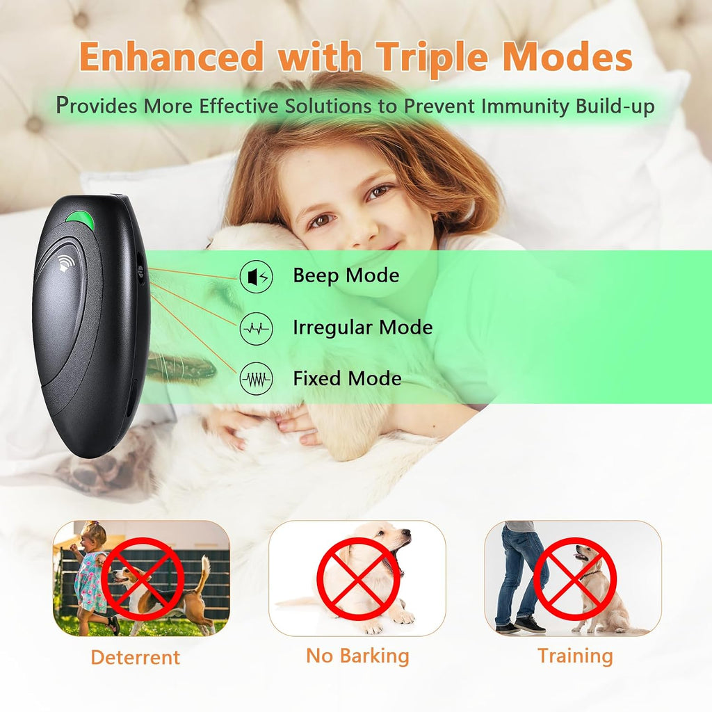 Rechargeable Ultrasonic Dog Bark Control Device – 2-in-1 Anti Barking & Dog Training Device with 3 Modes, USB Rechargeable, 16.4 ft Range, Black