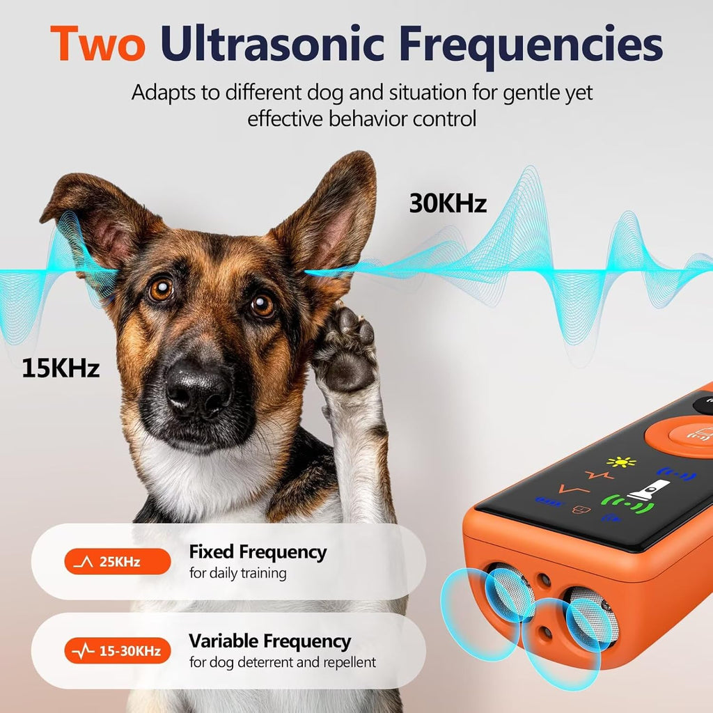 RALYUNI Ultrasonic Dog Bark Deterrent Device with LCD Screen 3 Modes Orange