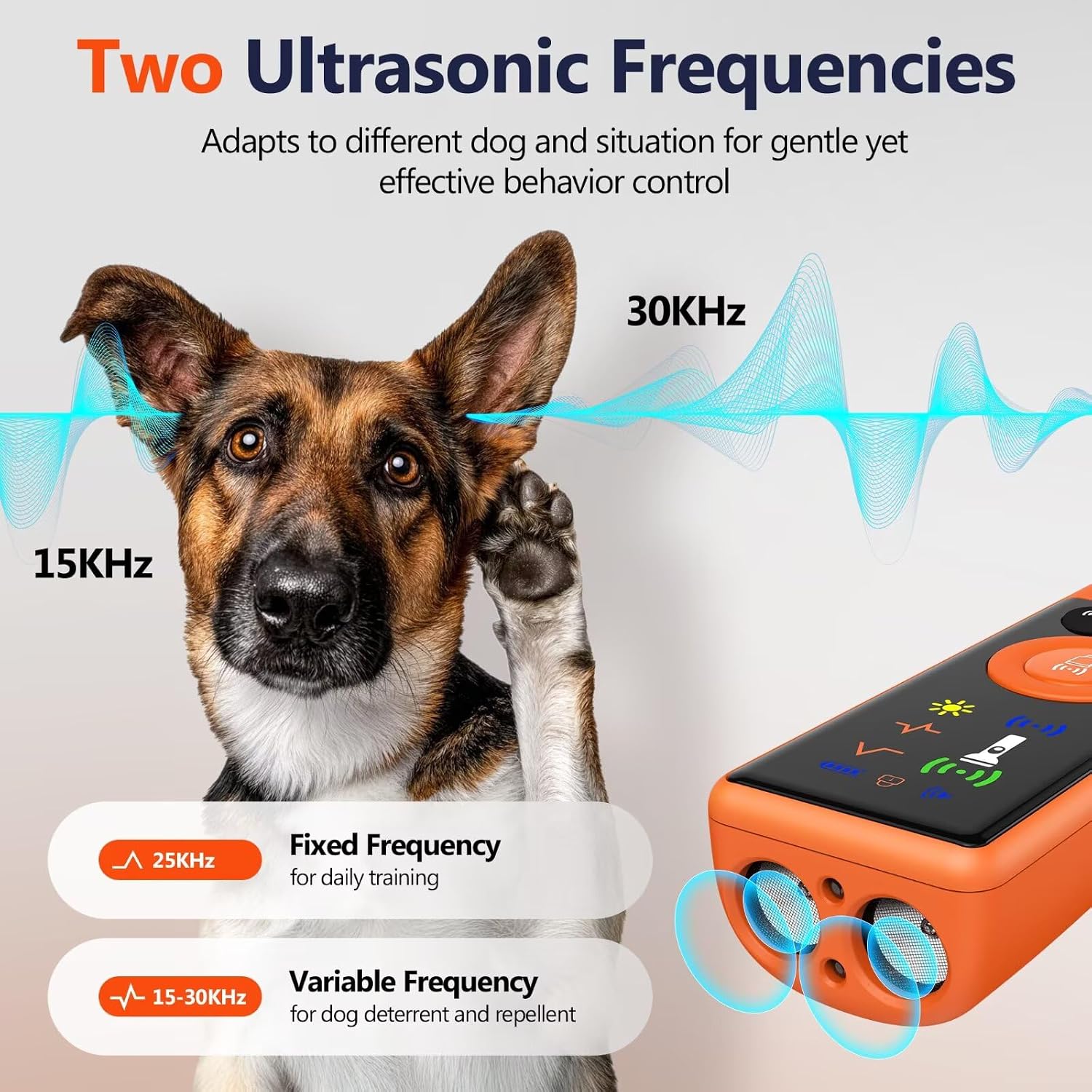 RALYUNI Ultrasonic Dog Bark Deterrent Device with LCD Screen 3 Modes Orange