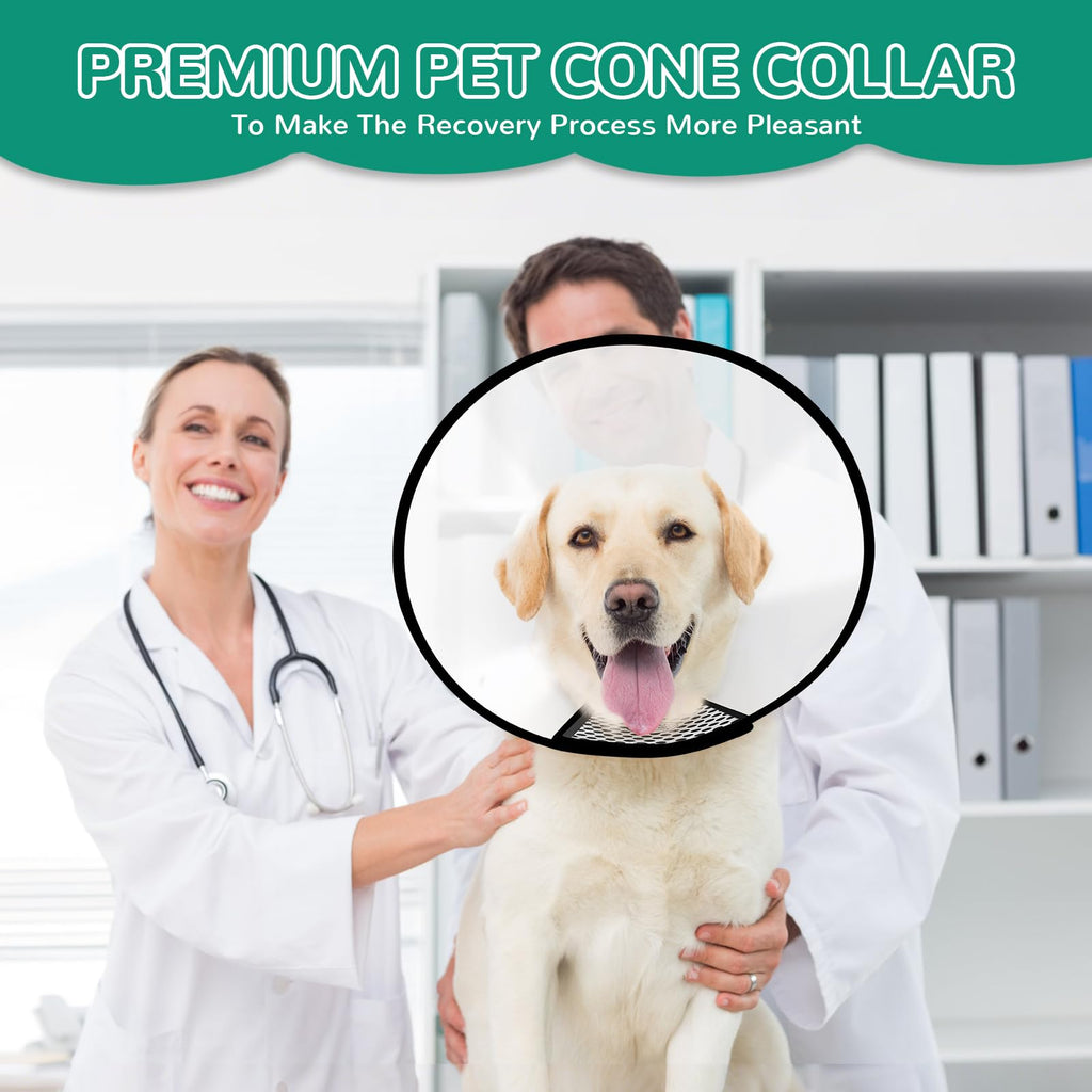 Soft Dog Recovery Cone Collar, Adjustable Elizabethan E Collar for Dogs & Cats, Post-Surgery Wound Protection, White & Black