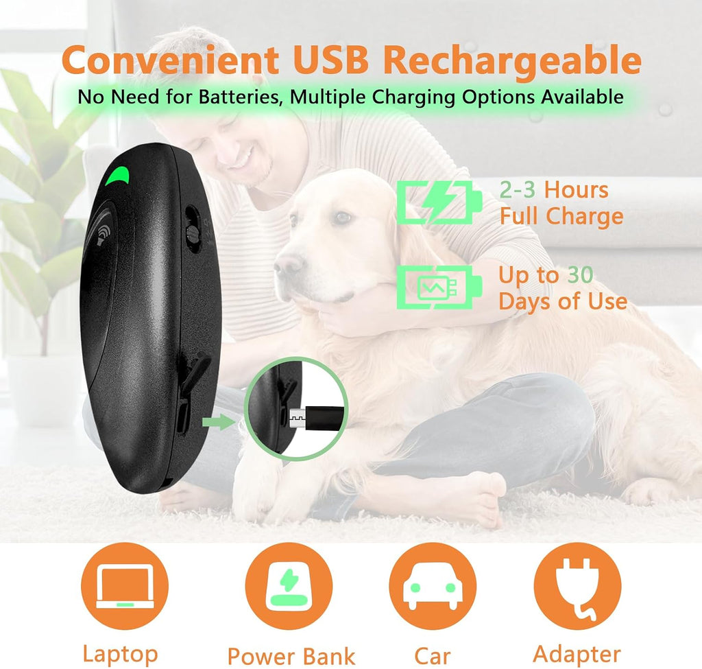 Rechargeable Ultrasonic Dog Bark Control Device – 2-in-1 Anti Barking & Dog Training Device with 3 Modes, USB Rechargeable, 16.4 ft Range, Black