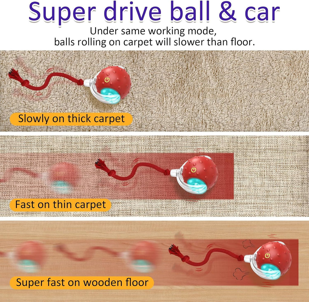 Interactive Rolling Cat Toy Ball for Indoor Cats – Rechargeable Motion-Activated Ball with Chirping Sound, 3 Play Modes for Carpet & Hard Floors, Red