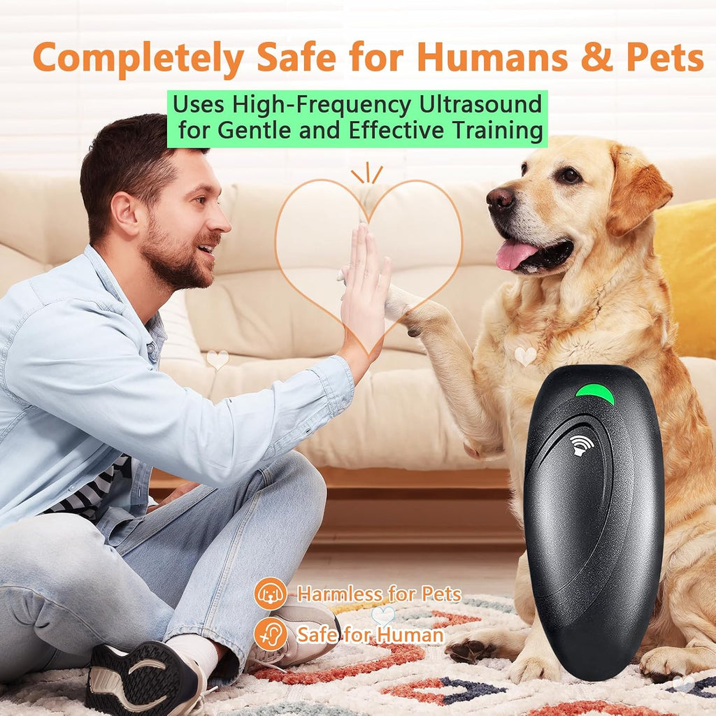 Rechargeable Ultrasonic Dog Bark Control Device – 2-in-1 Anti Barking & Dog Training Device with 3 Modes, USB Rechargeable, 16.4 ft Range, Black