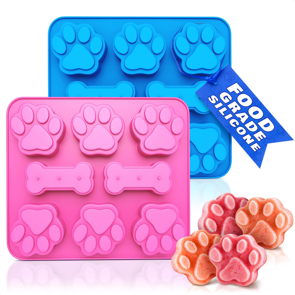 2-Pack Silicone Dog Treat Molds – Non-Stick Bone & Paw Shaped Molds for Frozen Dog Treats, Baking, Peanut Butter, Yogurt, Broth & Homemade Snacks