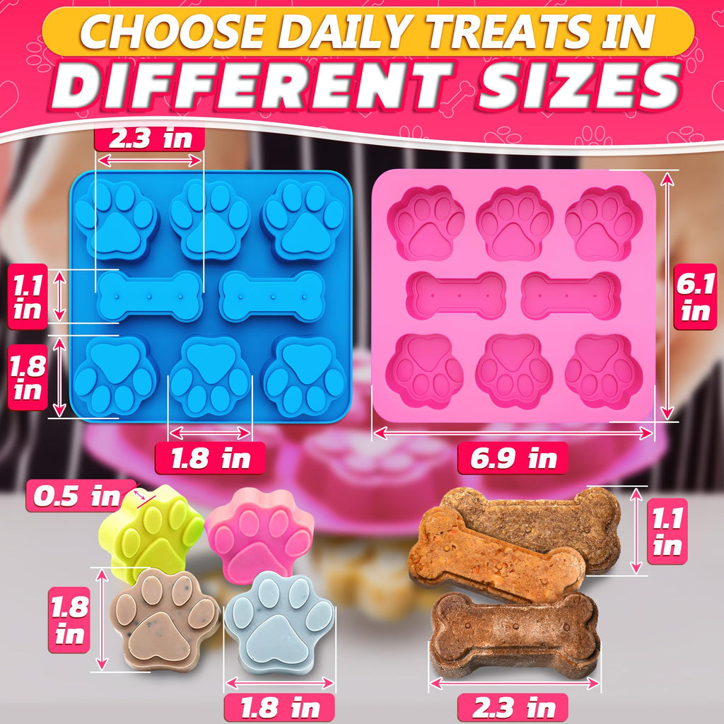 2-Pack Silicone Dog Treat Molds – Non-Stick Bone & Paw Shaped Molds for Frozen Dog Treats, Baking, Peanut Butter, Yogurt, Broth & Homemade Snacks