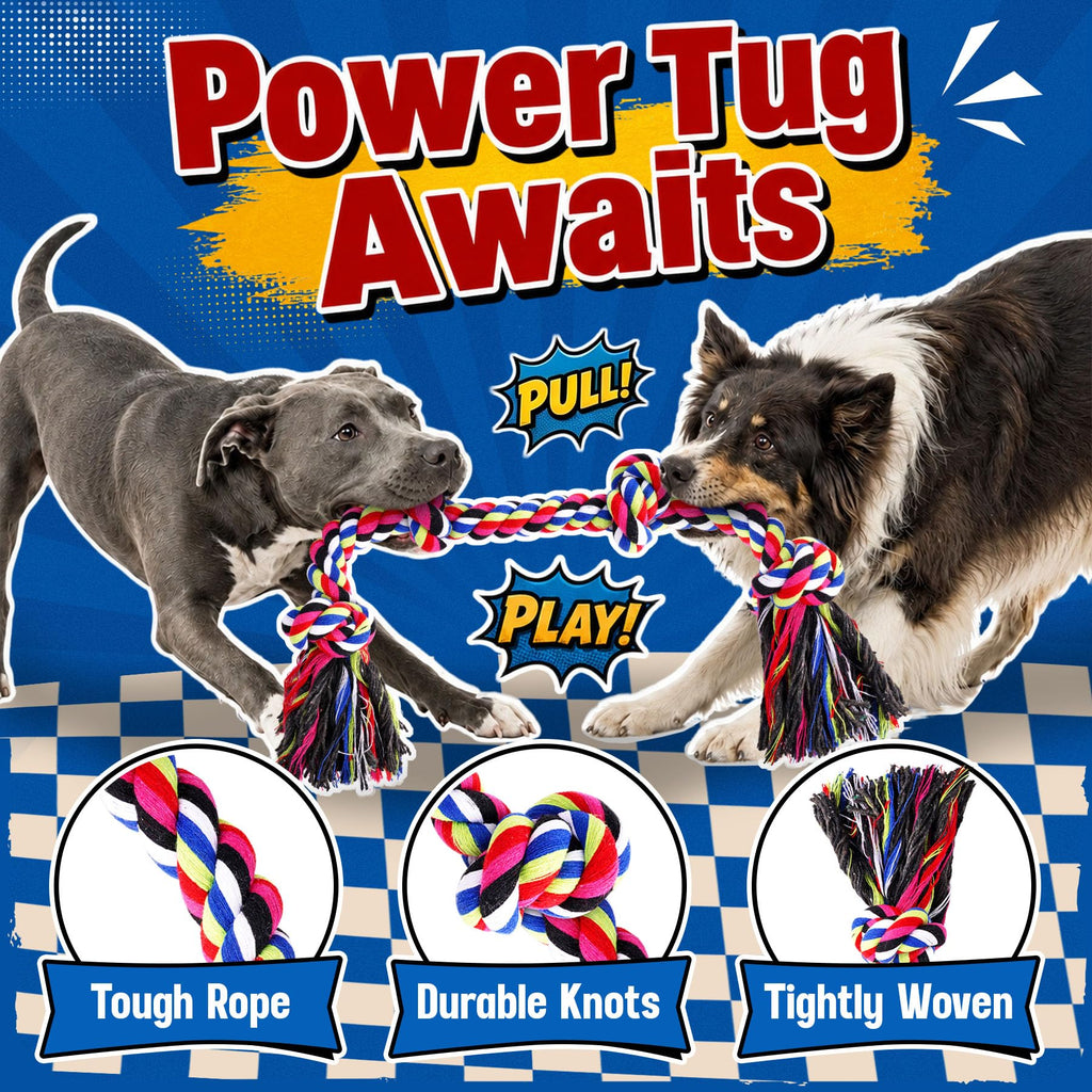 Heavy Duty Rope Dog Toys for Aggressive Chewers – 3-Pack Tough Tug-of-War & Dental Chew Toys with 2 Dog Waste Bags for Large Dogs