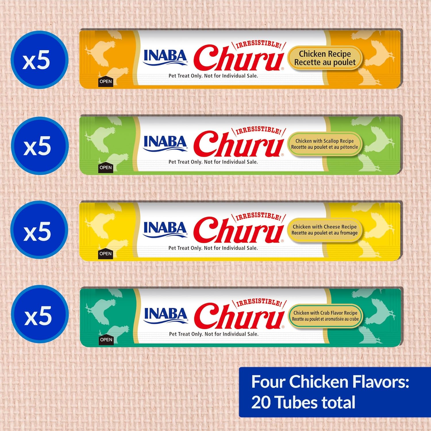 INABA Churu Lickable Creamy Purée Cat Treats Chicken Variety 20 Tubes