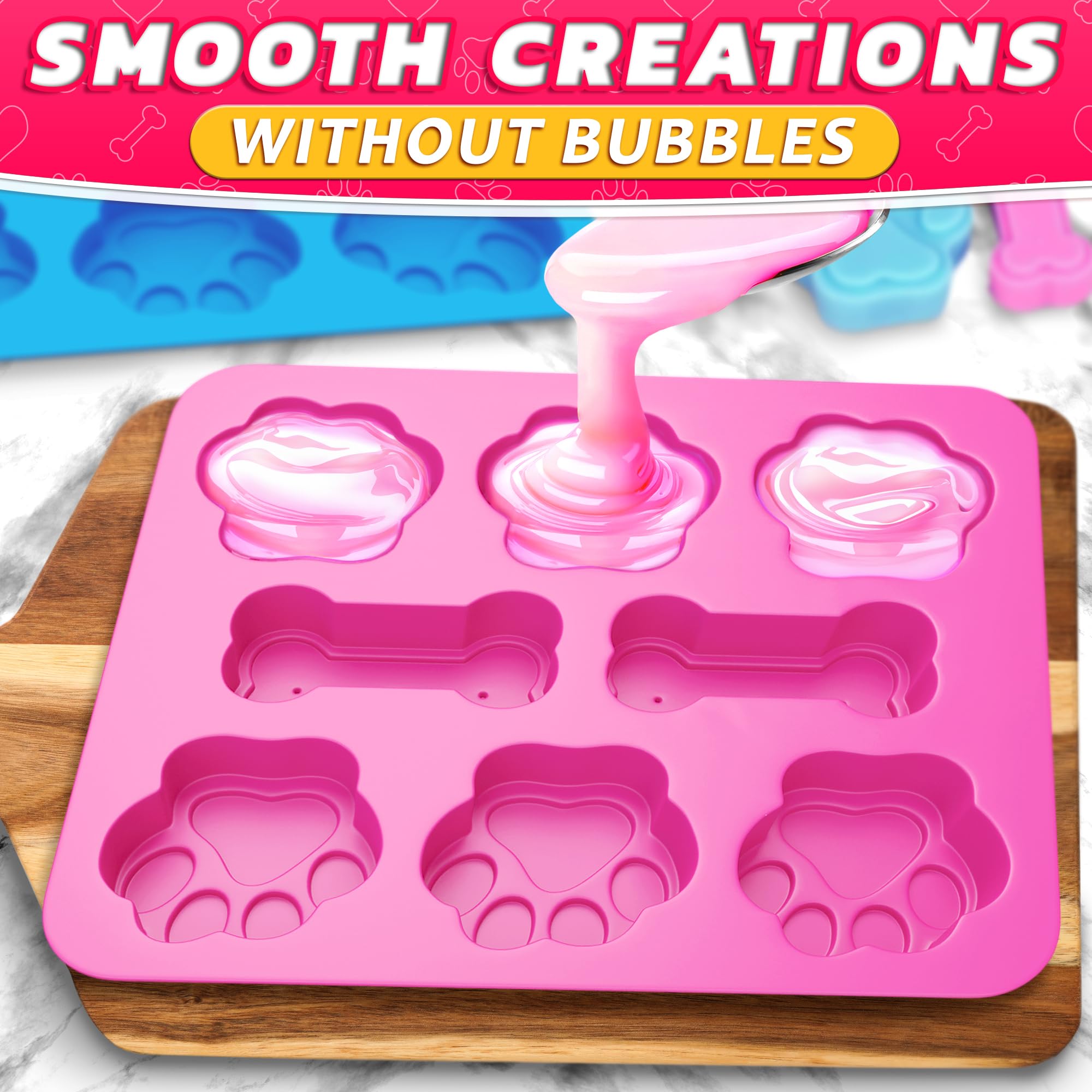 2-Pack Silicone Dog Treat Molds – Non-Stick Bone & Paw Shaped Molds for Frozen Dog Treats, Baking, Peanut Butter, Yogurt, Broth & Homemade Snacks