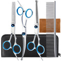 5 in 1 Pet Grooming Scissors Kit with Safety Round Tips, Stainless Steel Dog & Cat Grooming Shears, Thinning, Straight & Curved Scissors