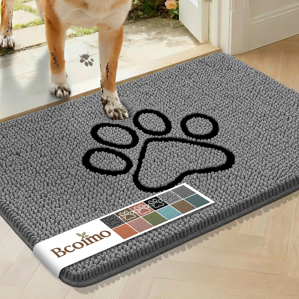 30×20 Absorbent Chenille Dog Doormat – Non-Slip Quick Dry Entryway Rug Ideal for Homes with Dogs, Machine Washable Dirt Trapper for Muddy Paws (Grey 30×20 Inches)
