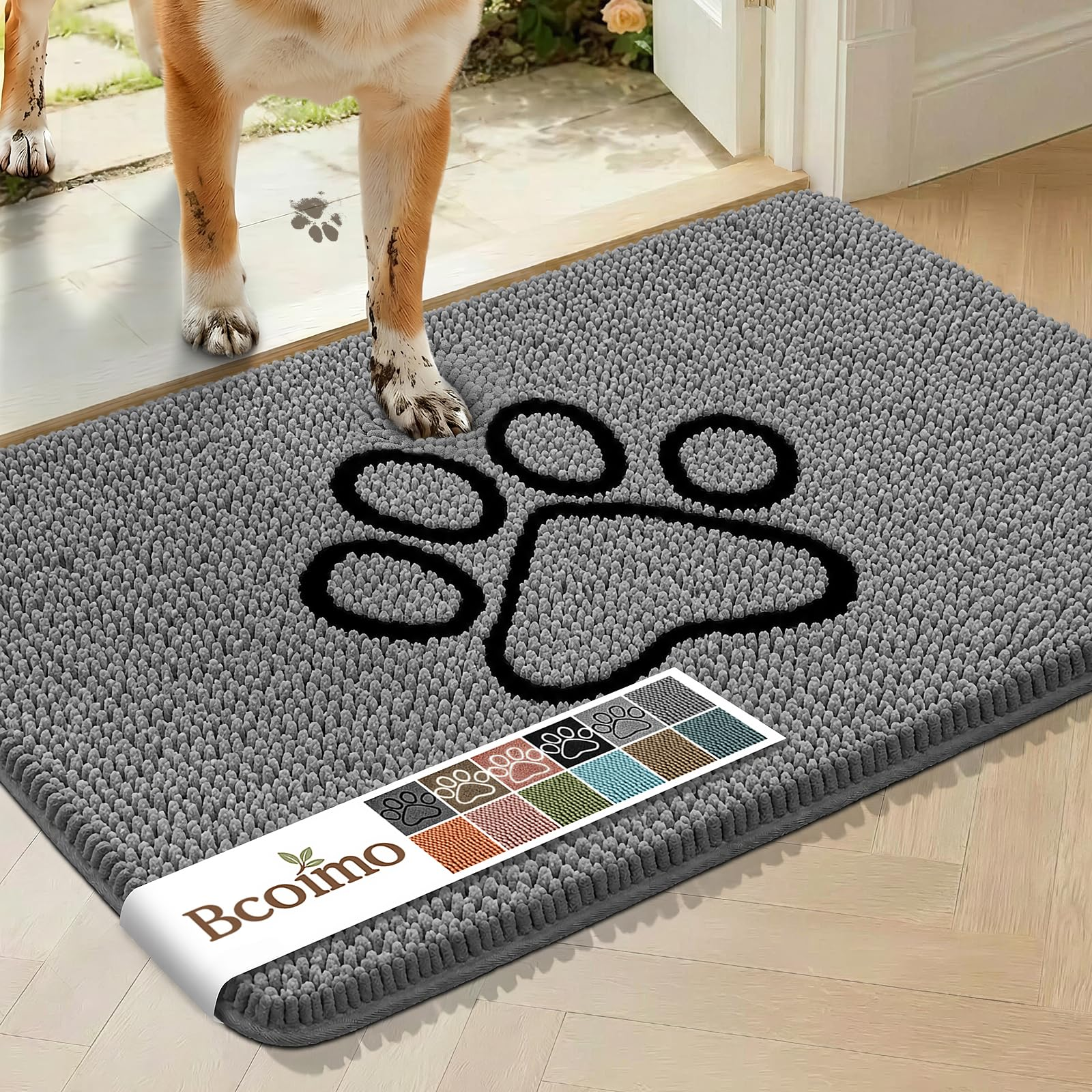 30×20 Absorbent Chenille Dog Doormat – Non-Slip Quick Dry Entryway Rug Ideal for Homes with Dogs, Machine Washable Dirt Trapper for Muddy Paws (Grey 30×20 Inches)