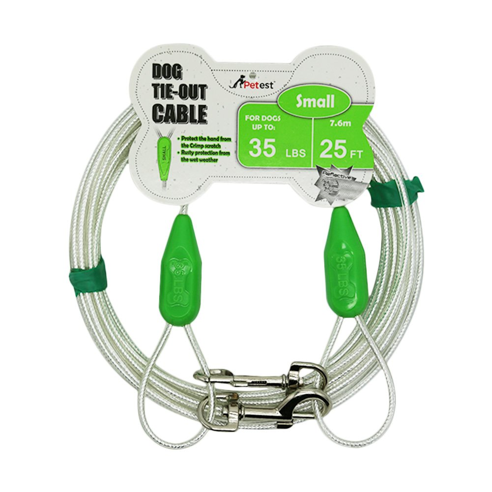 25 ft Reflective Dog Tie-Out Cable for Dogs Up to 35 lbs, Steel Cable with Swivel Clips, Anti-Rust Vinyl Coating for Outdoor Use