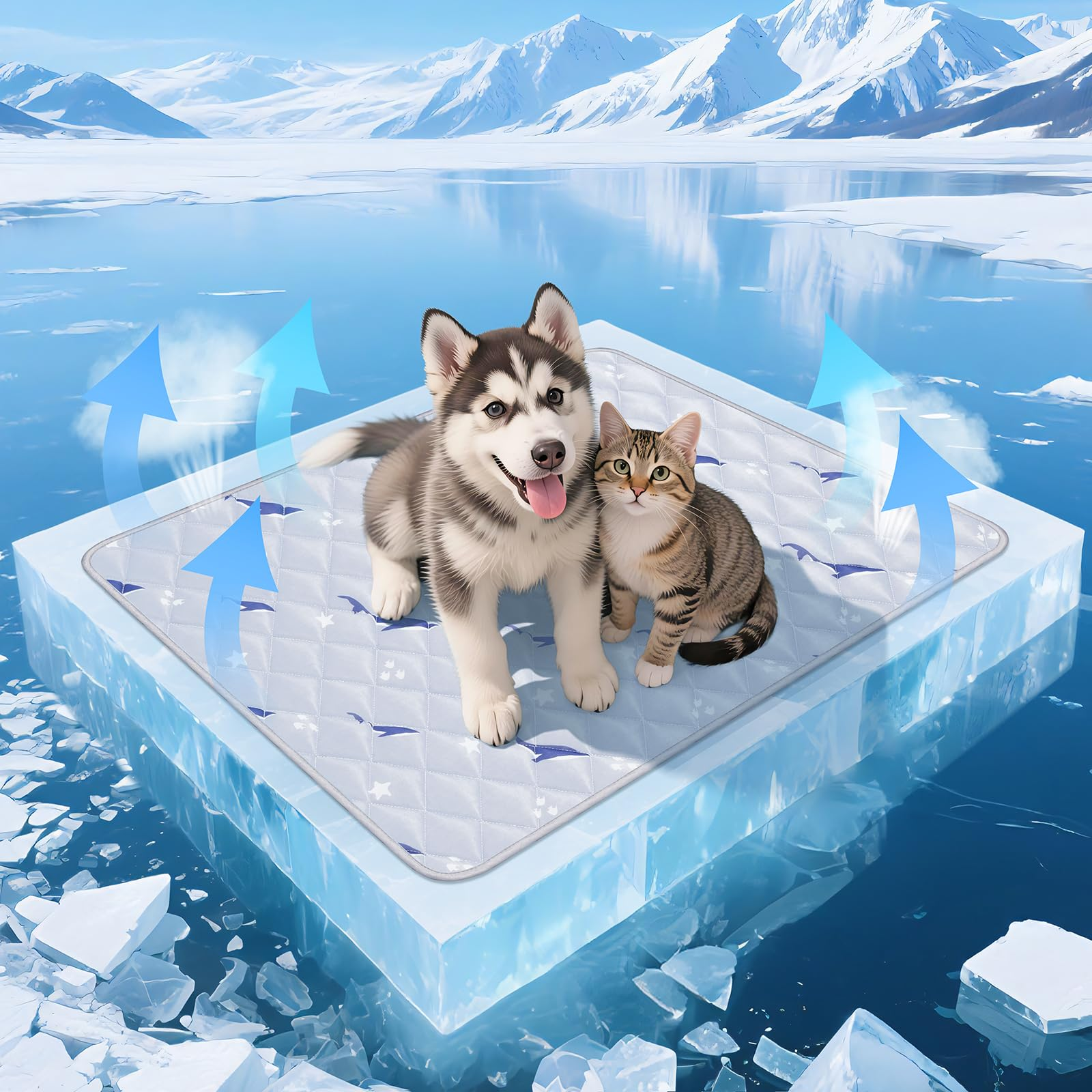 Dog Cooling Mat 21" x 27" – Breathable Gel-Free Cooling Pad with Non-Slip Base, Washable Portable Pet Mat for Dogs & Cats