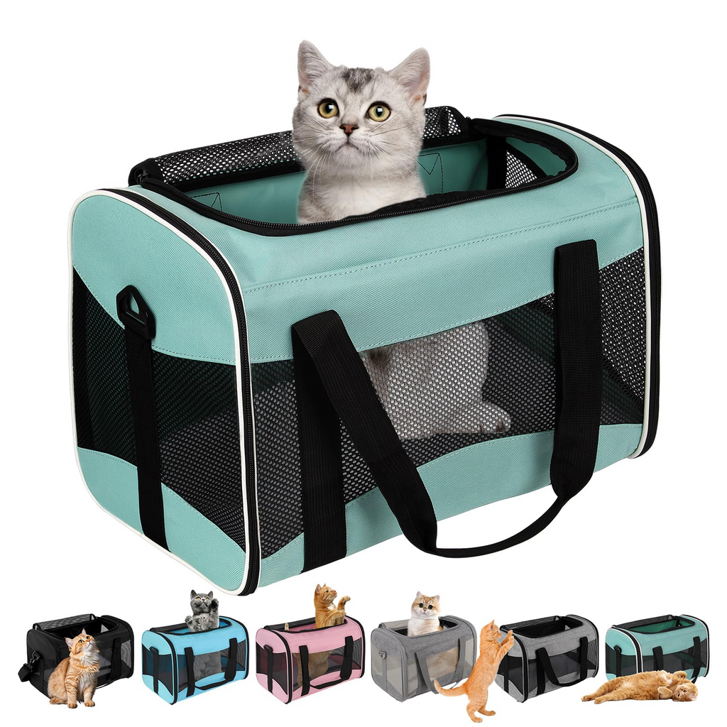 Soft-Sided Pet Carrier for Cats & Small Dogs – TSA Airline Approved Collapsible Travel Carrier with Washable Bed, Mesh Panels & Shoulder Strap, 17 x 11 x 11 Inches