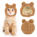 Cute Bear Hat for Cats and Small Dogs, Adjustable Soft Plush Pet Headwear, Warm Winter Costume, Brown
