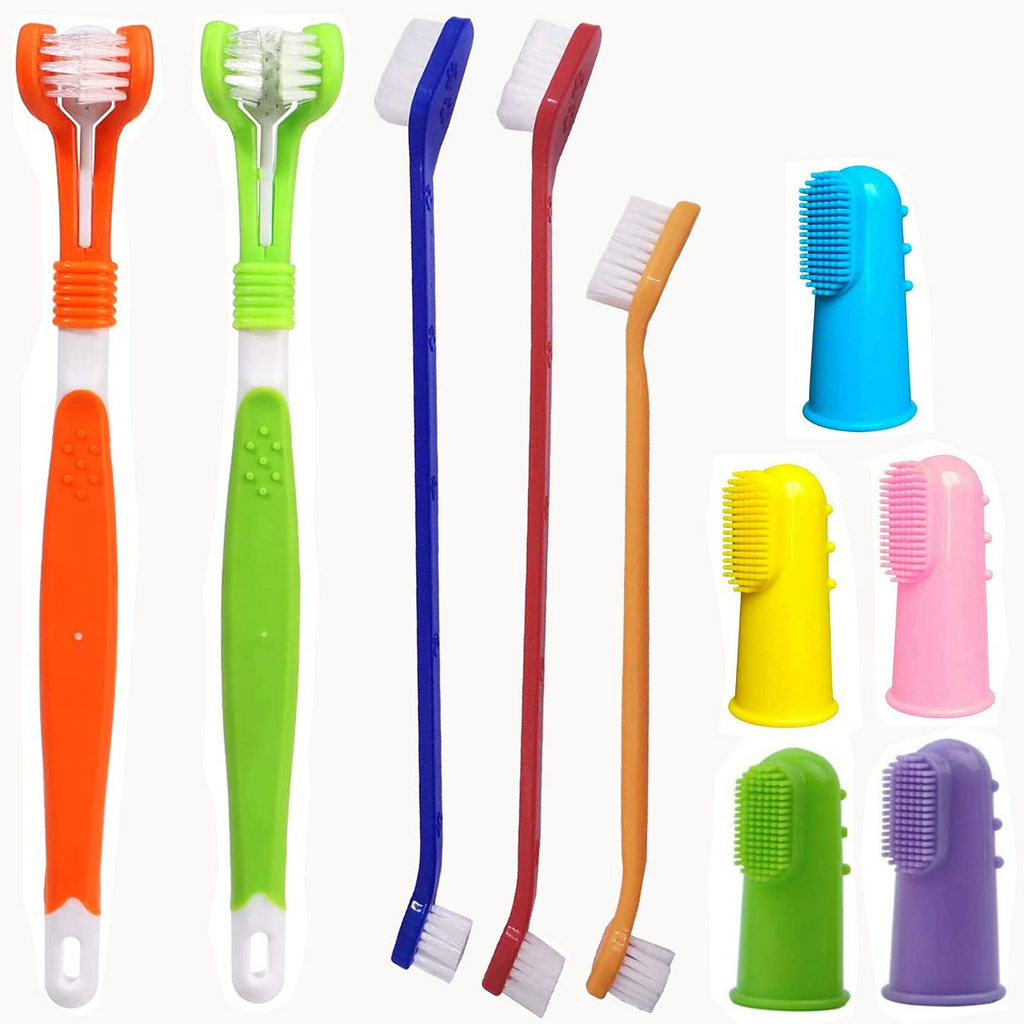 10-Pack Pet Dog Toothbrush Kit – Triple Head, Double Head & Finger Toothbrush Set for Dogs, Cats & Pet Oral Care
