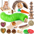 Hamster Chew Toy Set – Natural Wood Small Animal Toys with Apple Wood, Timothy Hay, Bridge, Swing & Cage Accessories for Hamsters, Guinea Pigs & Rodents