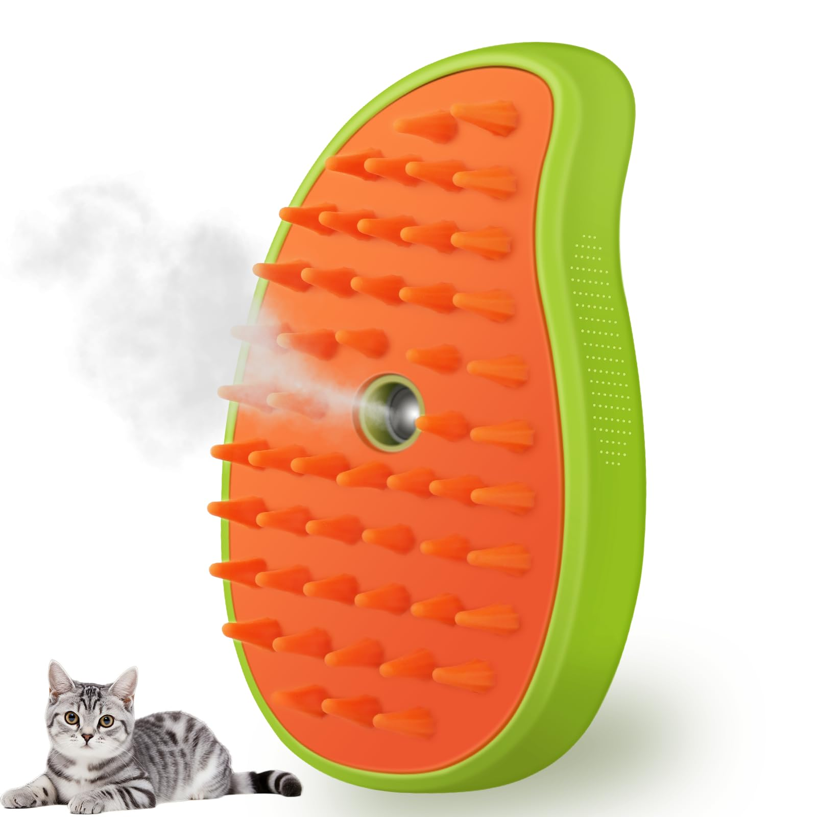 3-in-1 Pet Steam Brush with Spray Mist, Silicone Massage Grooming Comb for Cats and Dogs, Detachable Design, Mango Green