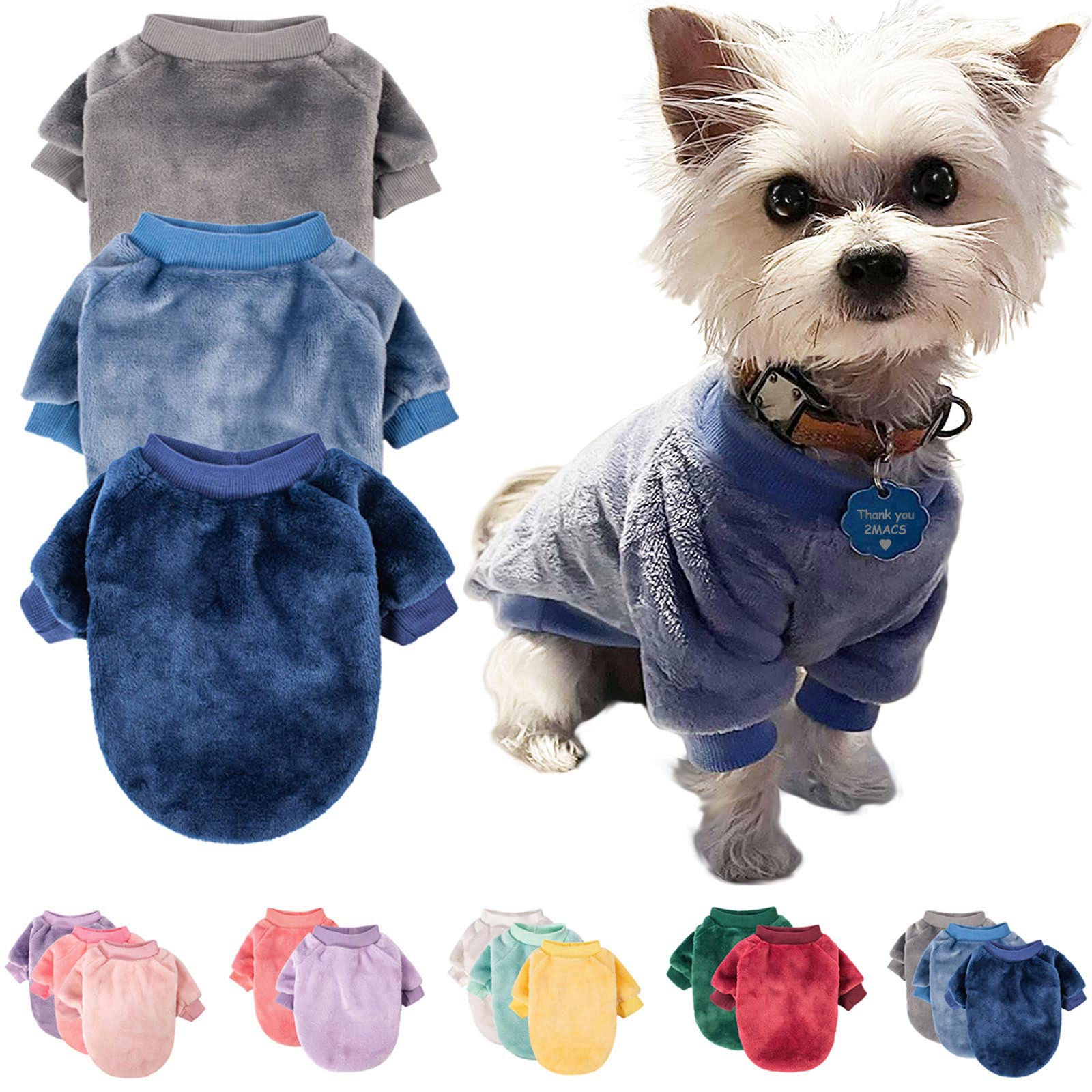 3 Pack Dog Sweaters for Small Dogs and Cats, Ultra Soft Warm Pet Jackets, Winter Puppy Apparel, Grey, Blue & Dark Blue, Small