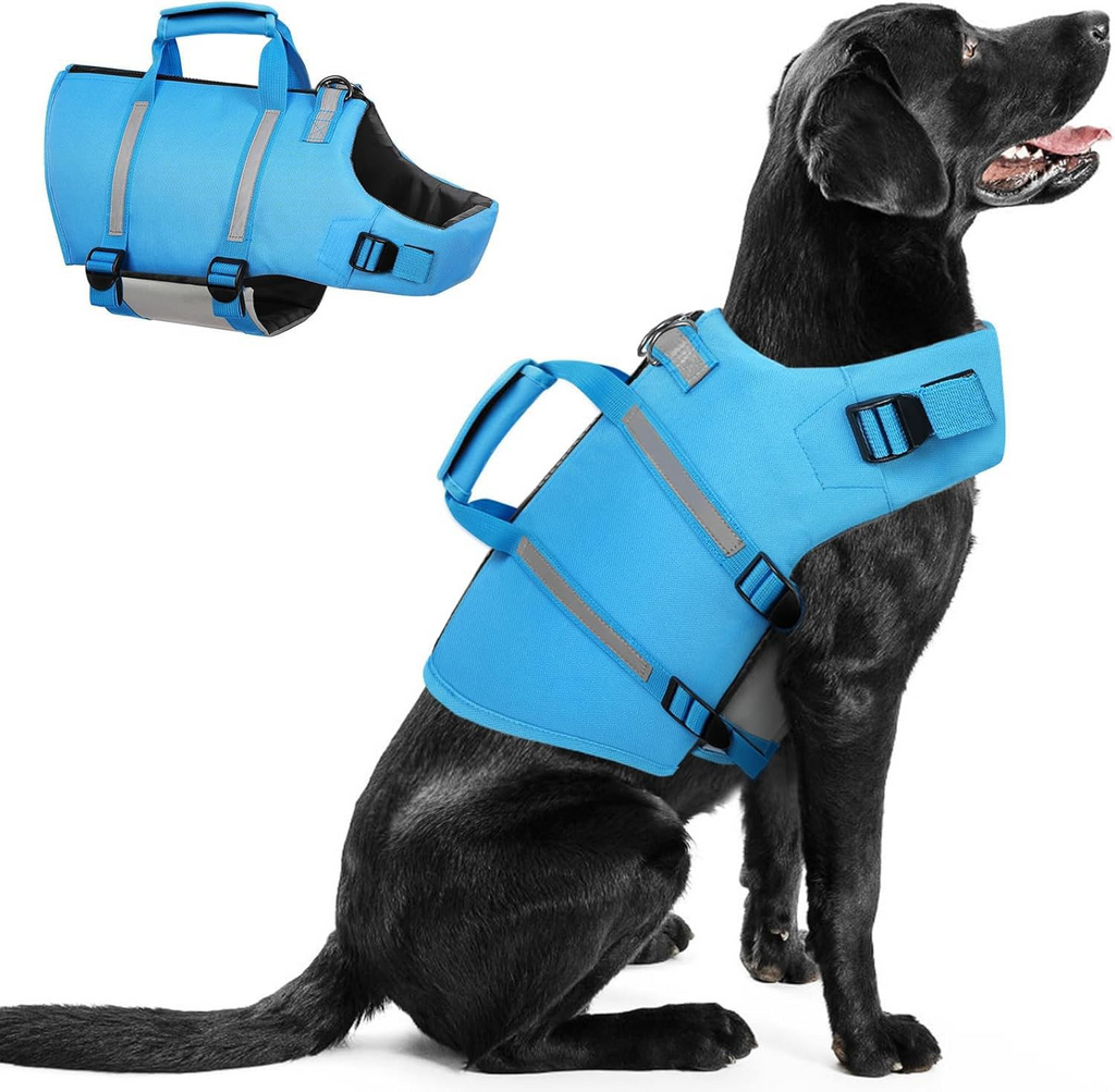Small Dog Life Jacket for Swimming & Boating – High Buoyancy Adjustable Pet Life Vest with Back Zipper, Rescue Handle & Reflective Straps, Blue S