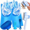 6 Piece Pet Grooming Kit with Silicone Bath Gloves, Dog & Cat Bath Brush Set, Pet Comb, Facial Brush and Finger Toothbrush