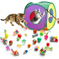 33-Pack Cat Toys for Indoor Cats – Collapsible Cat Tunnel with Feather Wand, Balls, Springs, Mice & Interactive Kitten Play Set
