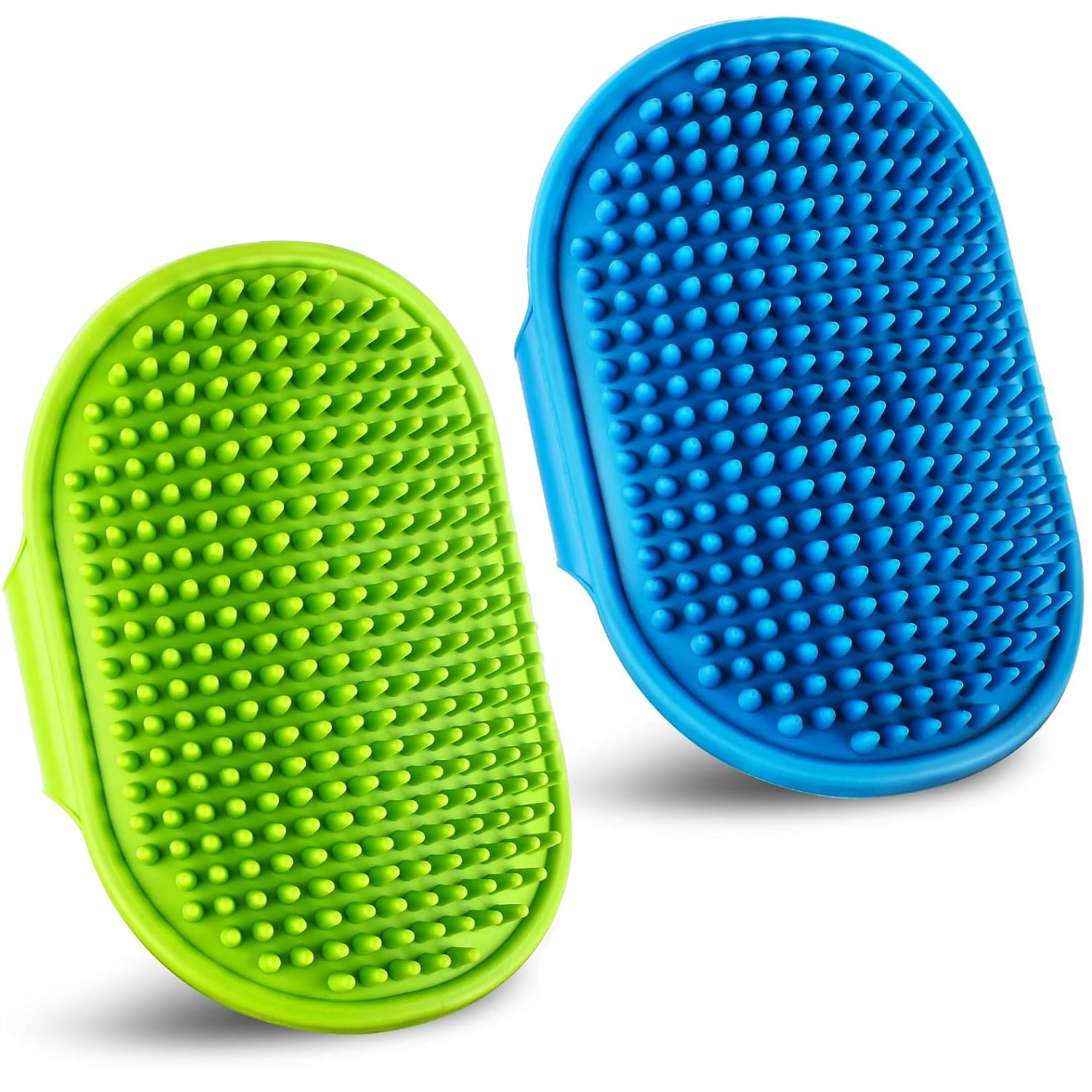 2 Pack Pet Grooming & Bath Brush with Adjustable Ring Handle, Soft Rubber Shampoo Brush for Long and Short Haired Dogs and Cats