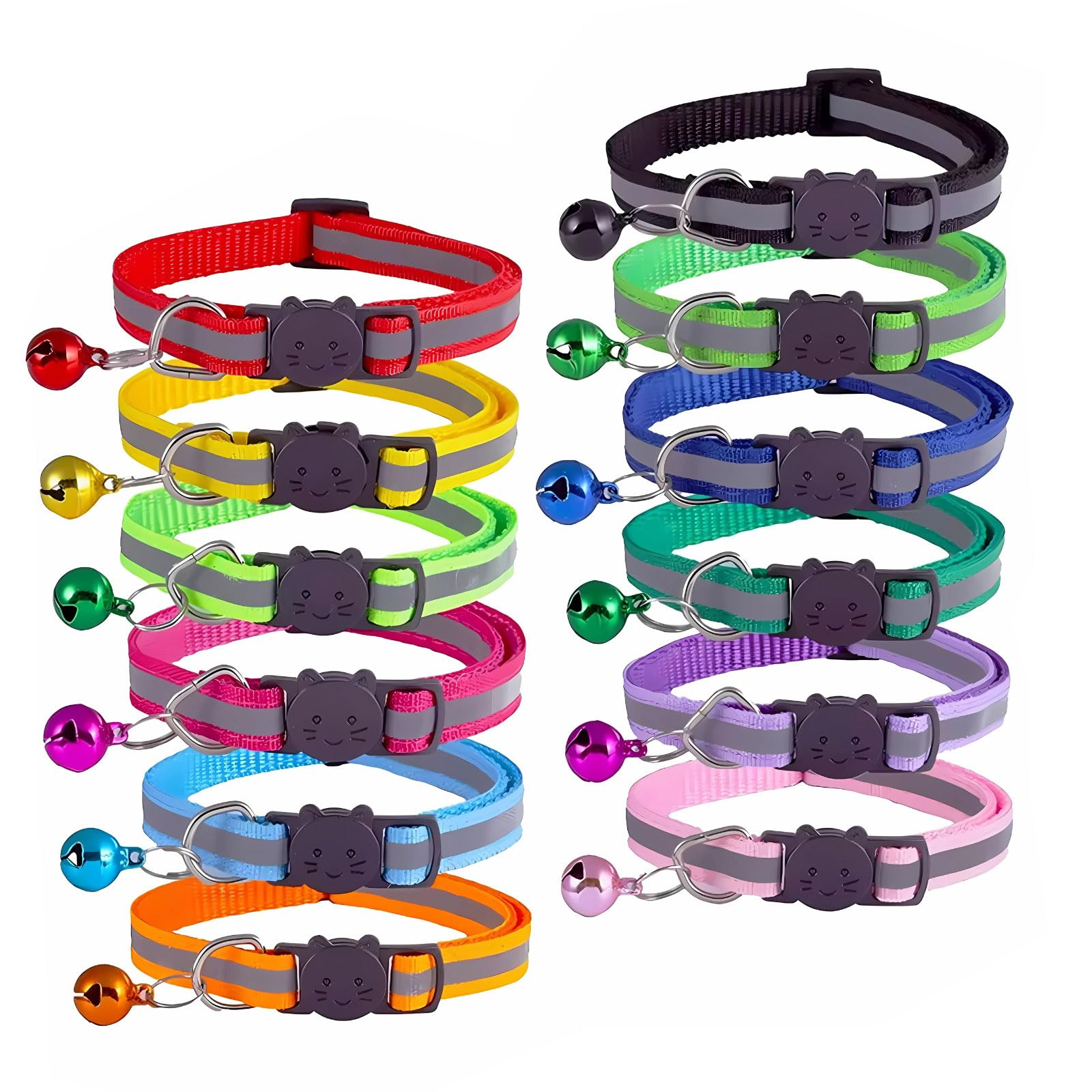 12 Pack Reflective Breakaway Cat Collars with Bells, Adjustable Lightweight Waterproof Safety Collars for Cats and Kittens