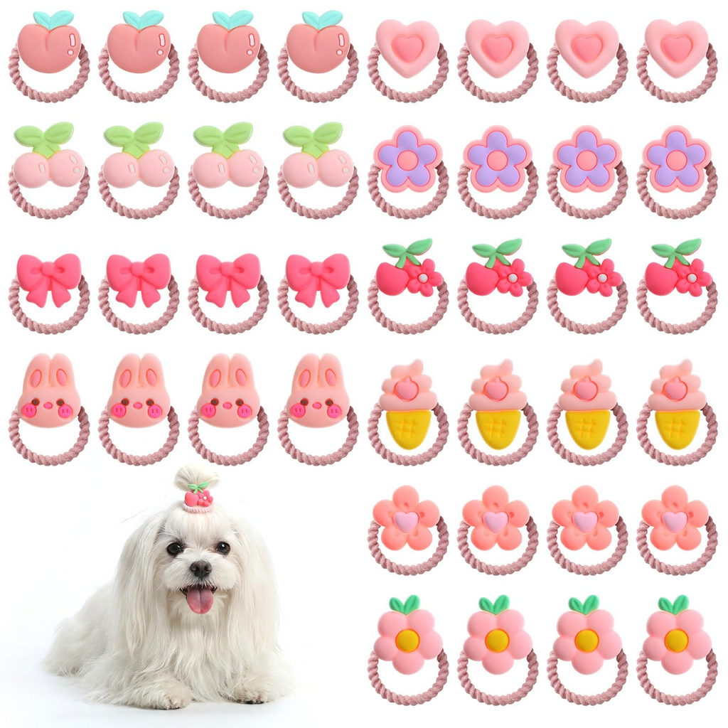 40 Piece Dog Hair Bows with Rubber Bands for Small Dogs and Cats, Cute Handmade Puppy Hair Accessories for Yorkies, Shih Tzus & Maltese